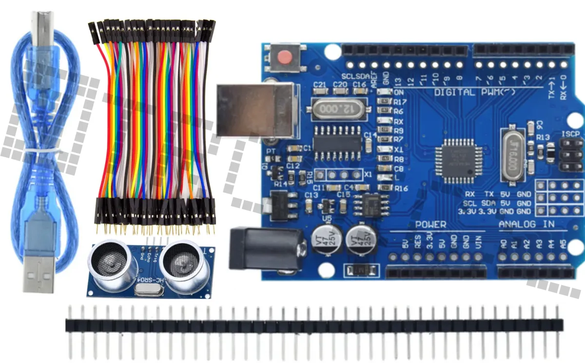 Starter Kit per Arduino Uno R3 con sensore di distanza HC-SR04 e cavi Dupont