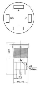 Pulsante | on-off self lock | LED 5V Arancione | Acciaio inox | 12mm – 4