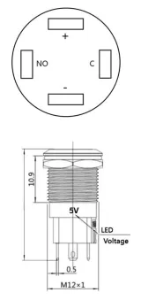 Pulsante | Momentaneo - impulso | LED 5V Blu | Acciaio inox | 12mm – 4