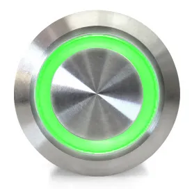Pulsante | on-off self lock | 12-24V LED Verde | RVS | 16mm