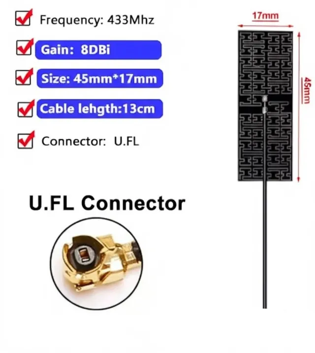 Antenna LoRa 433MHz con connessione IPEX