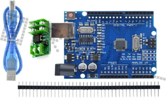 Starter Kit per Arduino Uno R3 con modulo Mosfet e set di cavi Dupont da 40 pezzi (maschio-maschio)