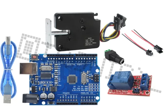 Starter Kit per Arduino Uno R3 con serratura 5v, modulo relè, jack DC e pigtail a 2 pin