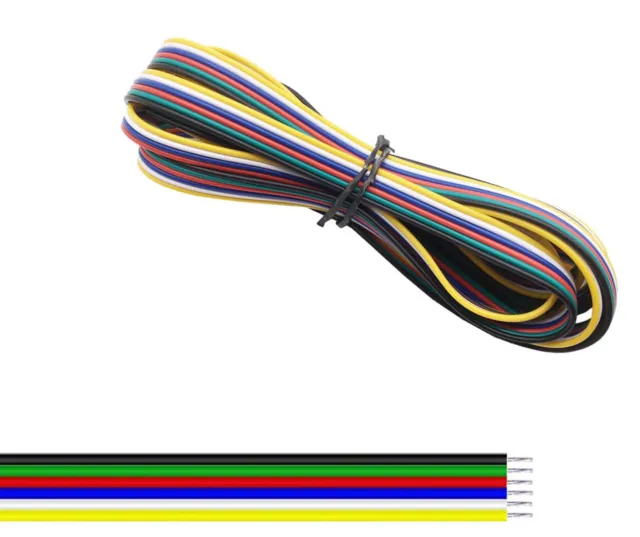 Cavo a 6 conduttori 22AWG Ø1.3mm giallo / bianco / blu / rosso / verde / nero 1 metro