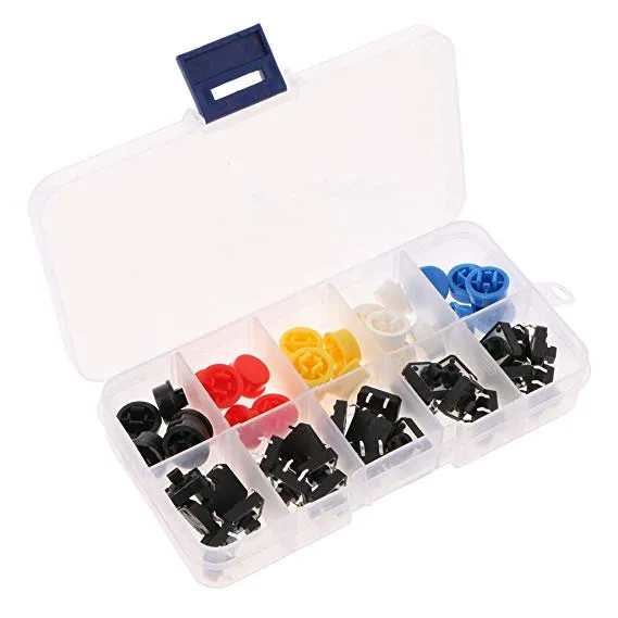 Assortimento di pulsanti, momentanei - 25 pezzi, 5 colori, 12X12x7.3mm