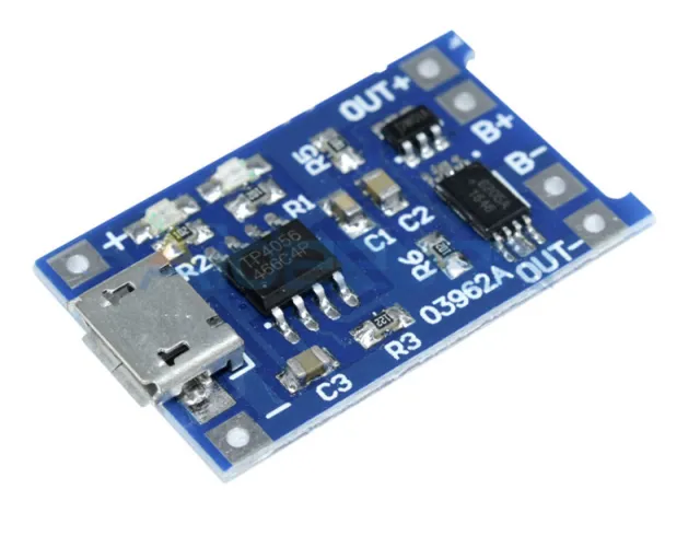 Caricabatterie per batteria al litio 18650 con Micro USB 5V 1A TP4056