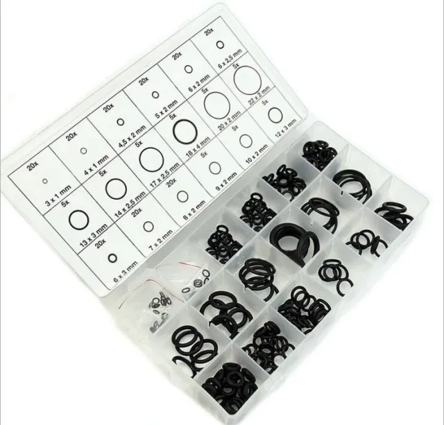 Kit di 225 O-ring NBR neri 15 misure diverse
