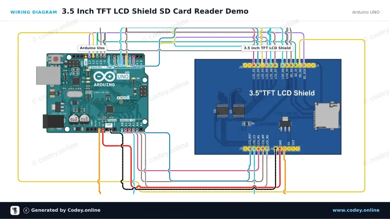 Schema di collegamento: Shield TFT touch screen da 3.5 inch per Arduino UNO e Mega su un Arduino UNO