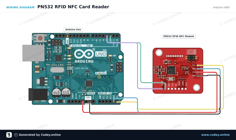 Schema di collegamento: Kit PN532 RFID NFC con scheda S50 e portachiavi S50 su un Arduino UNO